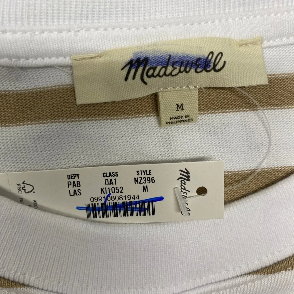 Madewell Tee Womens Medium Tan White Striped Heavyweight Cotton Jersey NZ396 - Picture 4 of 9